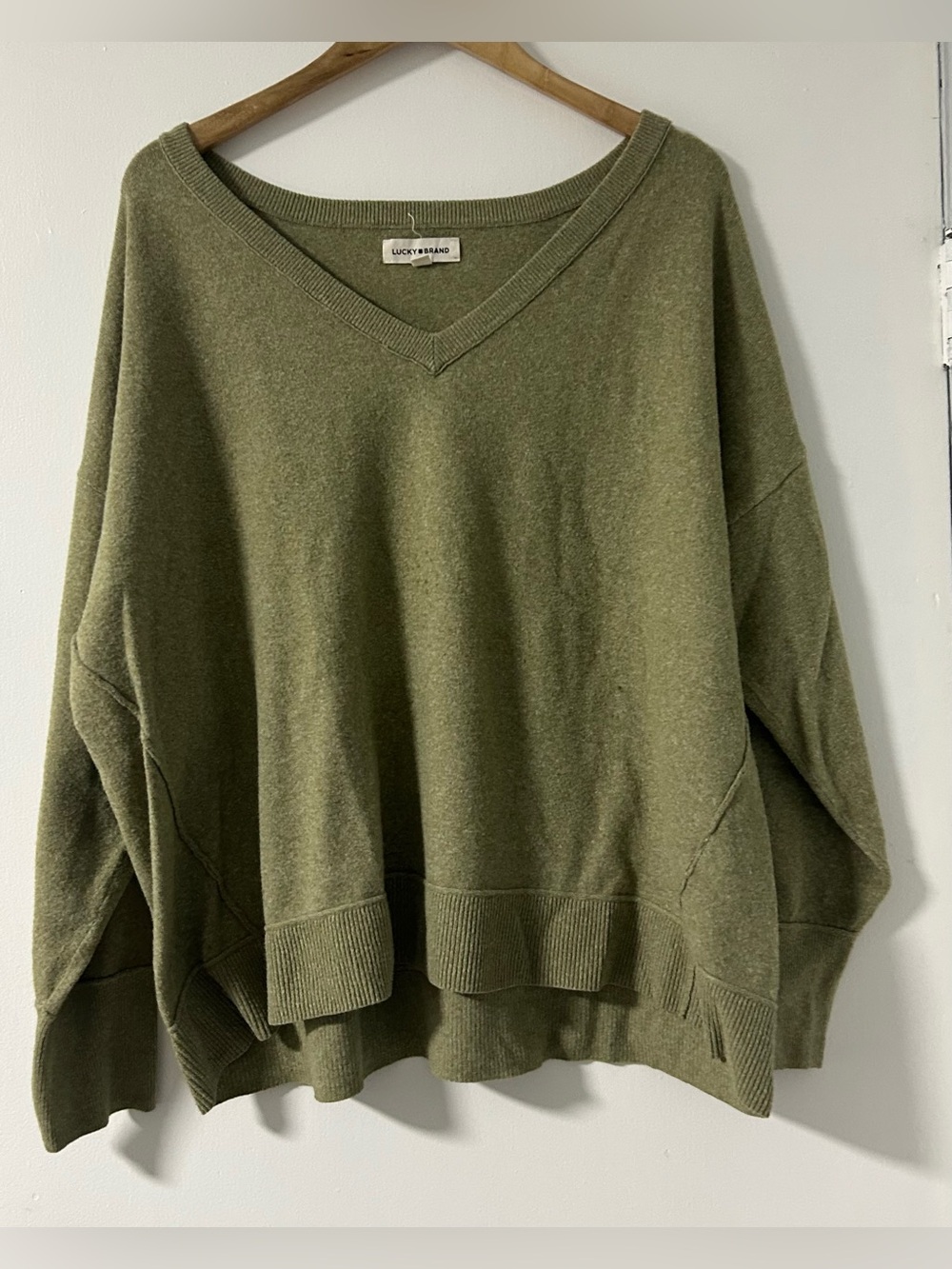 Lucky Brand Moss Green V-Neck Oversized Sweater